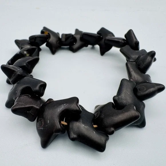 VTG Hand Carved Black Dolphin Bead Stretch Bracelet Nautical Boho Women Jewelry - Picture 2 of 9